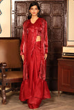 Blazing Red Color Party Style Art Silk Ready to Wear Saree With Long Jacket.