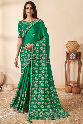 Appealing Gajji Silk Fabric Saree In Green Color - women's fashion mart
