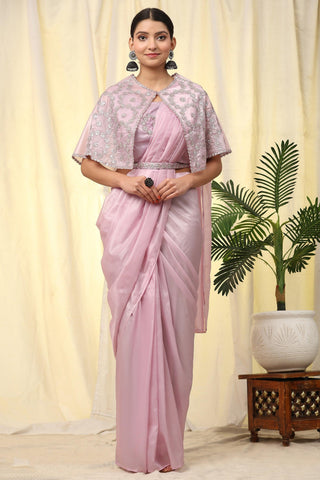 Imposing Crush Satin Pre Stitched Saree With Sequins Blouse In Pink Color - women's fashion mart
