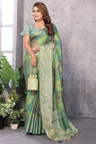 Jacquard Fabric Green Color Riveting Digital Printed Saree - women's fashion mart
