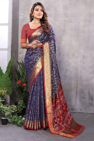 Amazing Navy Blue Color Jacquard Fabric Weaving Patola Saree - women's fashion mart