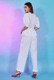 White Fancy Fabric Party Wear Designer Readymade Co Ord Set.
