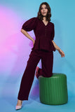 Maroon Color Fancy Party Wear Designer Readymade Co Ord Set.