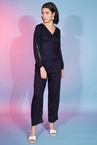 Navy Blue Rayon Viscose Fabric Party Wear Designer Readymade Co-Ord Set.