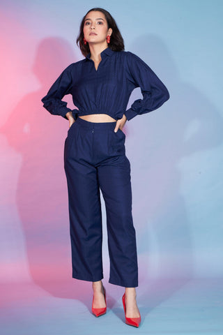 Rayon Viscose Fabric Party Wear Designer Readymade Co-Ord Set In Navy Blue Color.
