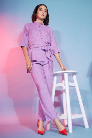 Purple Viscose Rayon Fabric Party Wear Designer Readymade Co Ord Set.