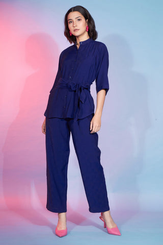 Navy Blue Viscose Rayon Fabric Party Wear Designer Readymade Co Ord Set.