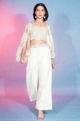 Off White Color Georgette Fabric Party Wear Sequins Work Readymade Designer Co Ord Set With Shurg.