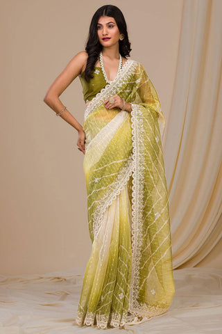 Green Color Exquisite Fancy Work Party Style Georgette Saree.