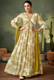White Color Printed Readymade Gown In Chinon Fabric.