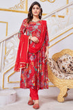 Chinon Fabric Fancy Printed Readymade Anarkali Suit In Red Color.