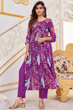 Purple Color Printed Readymade Anarkali Suit In Chinon Fabric.