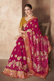 Silk Fabric Magenta Color Weaving Work Party Wear Saree With Designer Blouse.