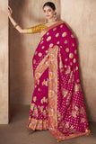 Silk Fabric Magenta Color Weaving Work Party Wear Saree With Designer Blouse.