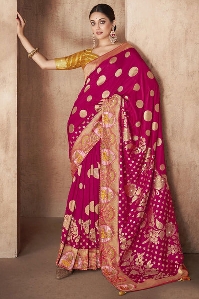 Silk Fabric Magenta Color Weaving Work Party Wear Saree With Designer Blouse.