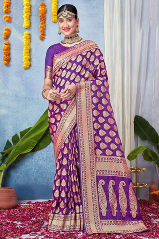 Appealing Function Wear Art Silk Fabric Saree In Purple Color.