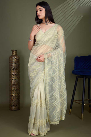 Traditional Beige Color Net Fabric Saree - women's fashion mart