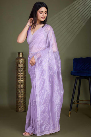 Stylish Net Fabric Lavender Color Saree For Party - women's fashion mart