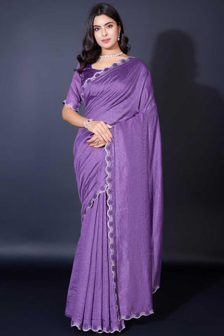 Border Work Attractive Fancy Fabric Saree In Lavender Color - women's fashion mart