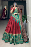 Art Silk Fabric Red Color Lehenga Choli With Winsome Foil Printed Work.