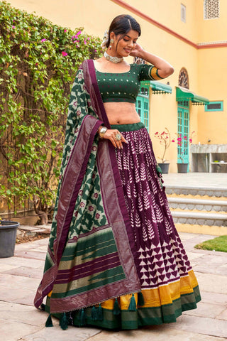 Appealing Function Wear Art Silk Fabric Lehenga Suit In Wine Color.
