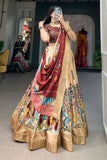 Peach Color Dola Silk Fabric Beatific kalamkari printed Lehenga.