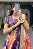 Beguiling Purple Color Dola Silk Fabric kalamkari printed Lehenga.