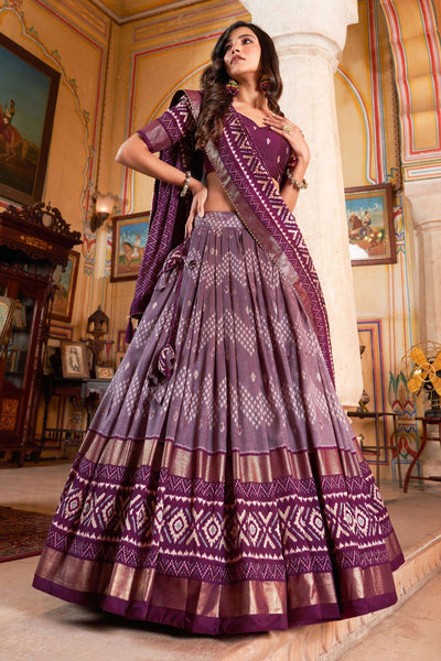 Trendy Art Silk Fabric Purple Color Lehenga With Foil Printed Work.