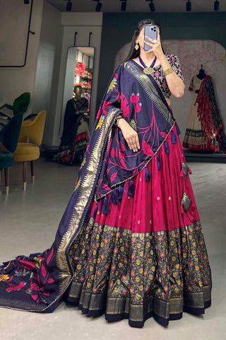 Art Silk Fabric Pink Color Stylish Look Foil Printed Lehenga.