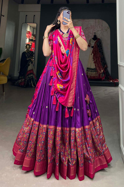 Art Silk Fabric Purple Color Beatific Look Foil Printed Lehenga.