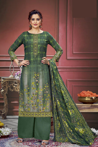 Classic Printed Work On Green Color Salwar Suit In Muslin Fabric.