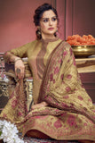 Amazing Beige Color Muslin Fabric Salwar Suit With Printed Work.