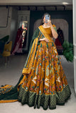 Traditional Function Wear Mustard Color Printed Lehenga In Art Silk Fabric.