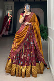 Art Silk Fabric Maroon Color Fantastic Function Wear Printed Lehenga.