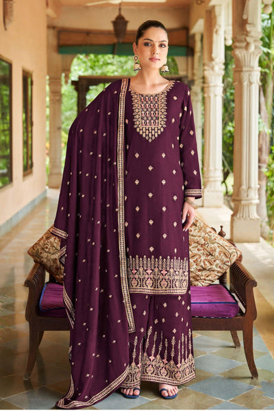 Art Silk Fabric Purple Color Function Wear Winsome Palazzo Suit.