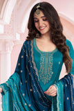 Nidhi shah Excellent Vichitra Fabric Teal Color Palazzo Suit - women's fashion mart