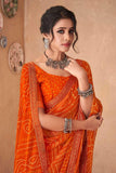 Chiffon Fabric Orange Color Excellent Printed Saree - women's fashion mart