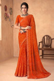 Chiffon Fabric Orange Color Excellent Printed Saree - women's fashion mart