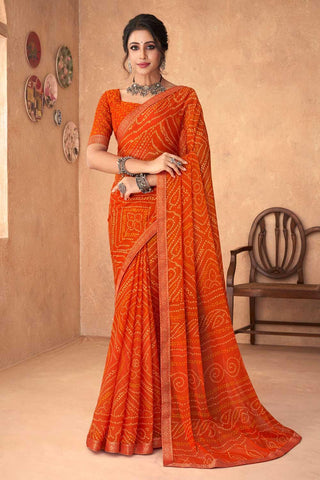 Chiffon Fabric Orange Color Excellent Printed Saree - women's fashion mart