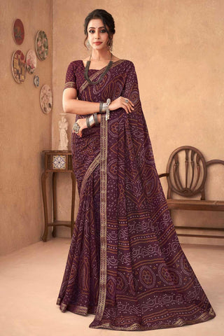 Brown Color Chiffon Fabric Princely Printed Saree - women's fashion mart