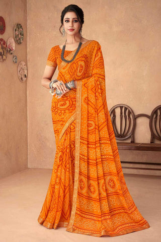 Chiffon Fabric Mustard Color Patterned Printed Saree - women's fashion mart