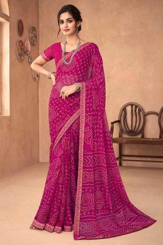 Excellent Chiffon Fabric Magenta Color Printed Saree - women's fashion mart