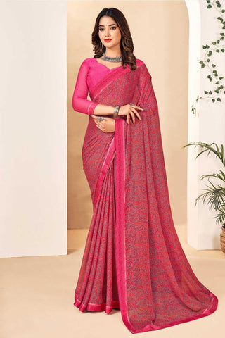 Tempting Pink Color Chiffon Saree - women's fashion mart