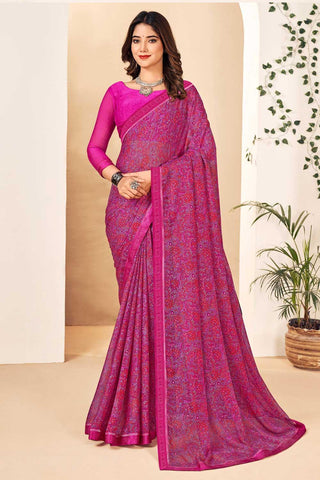 Trendy Pink Color Chiffon Saree - women's fashion mart