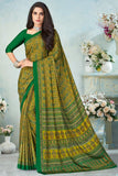 Captivating Crepe Silk Fabric Casual Wear Green Color Printed Uniform Saree.