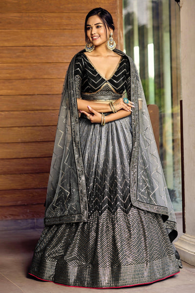 Sangeet special Black Chinon Fabric Sequins Design Lehenga - women's fashion mart