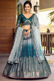 Trendy Blue Chinon Fabric Sequins Work Lehenga For Sangeet - women's fashion mart
