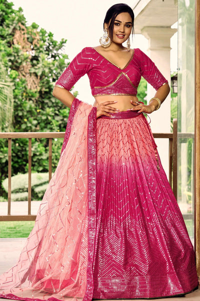 Elegant Pink Chinon Fabric Sangeet Wear Sequins Work Lehenga - women's fashion mart