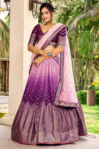 Sangeet look Chinon Fabric Sangeet Special Lehenga in Purple Color - women's fashion mart