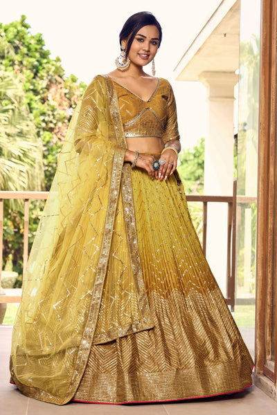 Yellow Chinon Fabric  Lovely Sangeet Wear Lehenga with Sequins Work - women's fashion mart